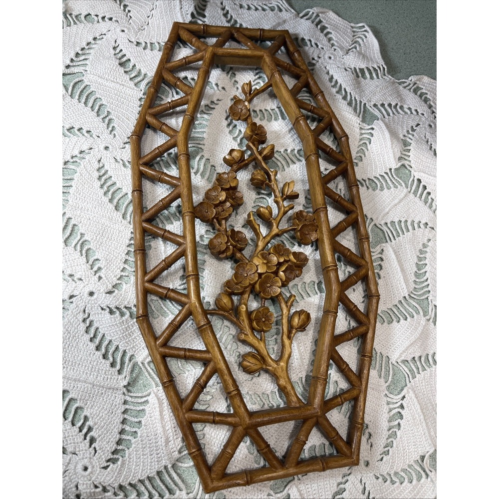 Vintage 70s Homco Faux Bamboo Dogwood Cherry Blossom Wall Decor USA Boho